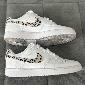 EUC Women’s Nike White Sneakers with Animal Print Accent